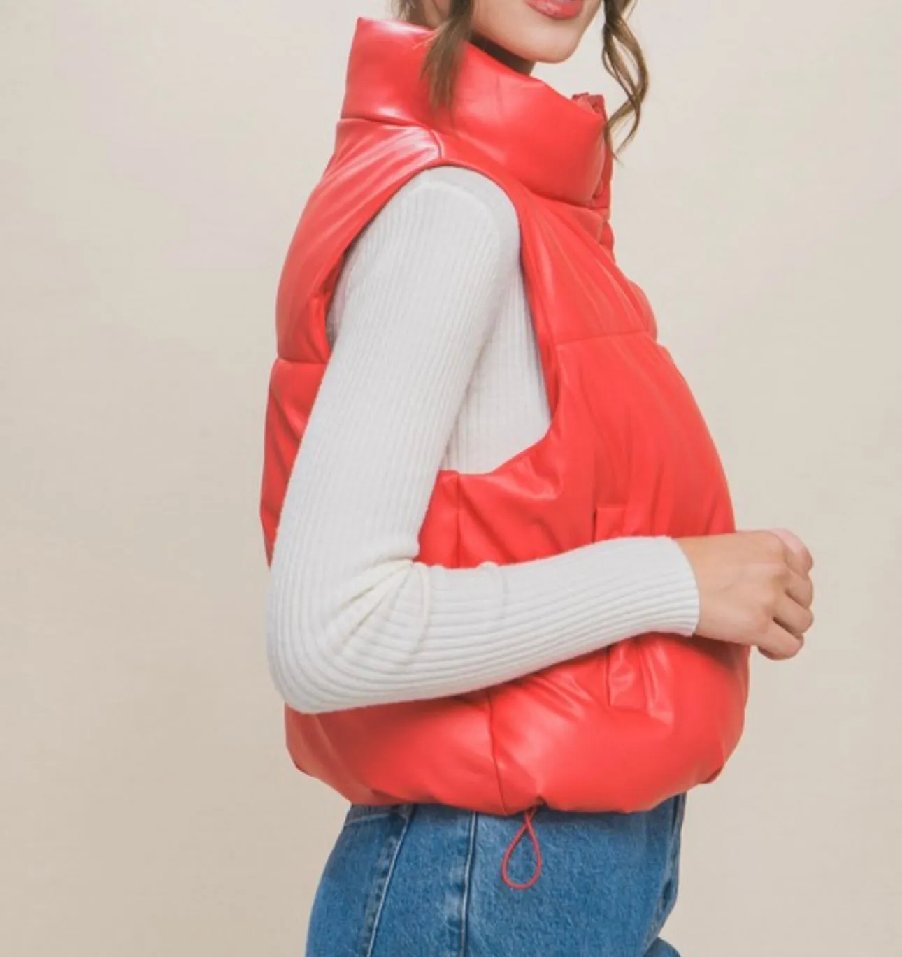 Red Faux Leather Vest