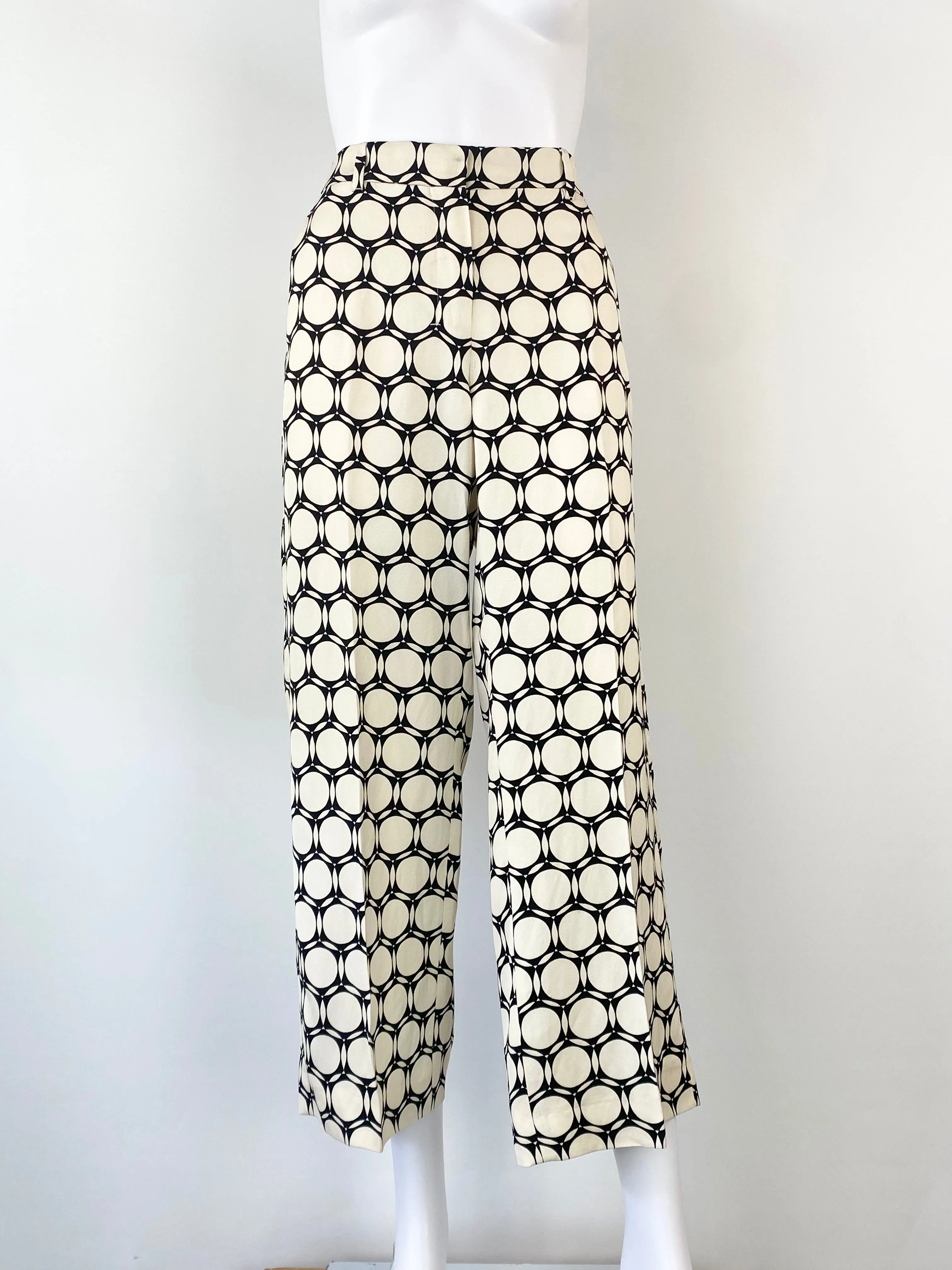 'S Max Mara Retro Patterned Wide Leg Linen Blend Slacks - AU10