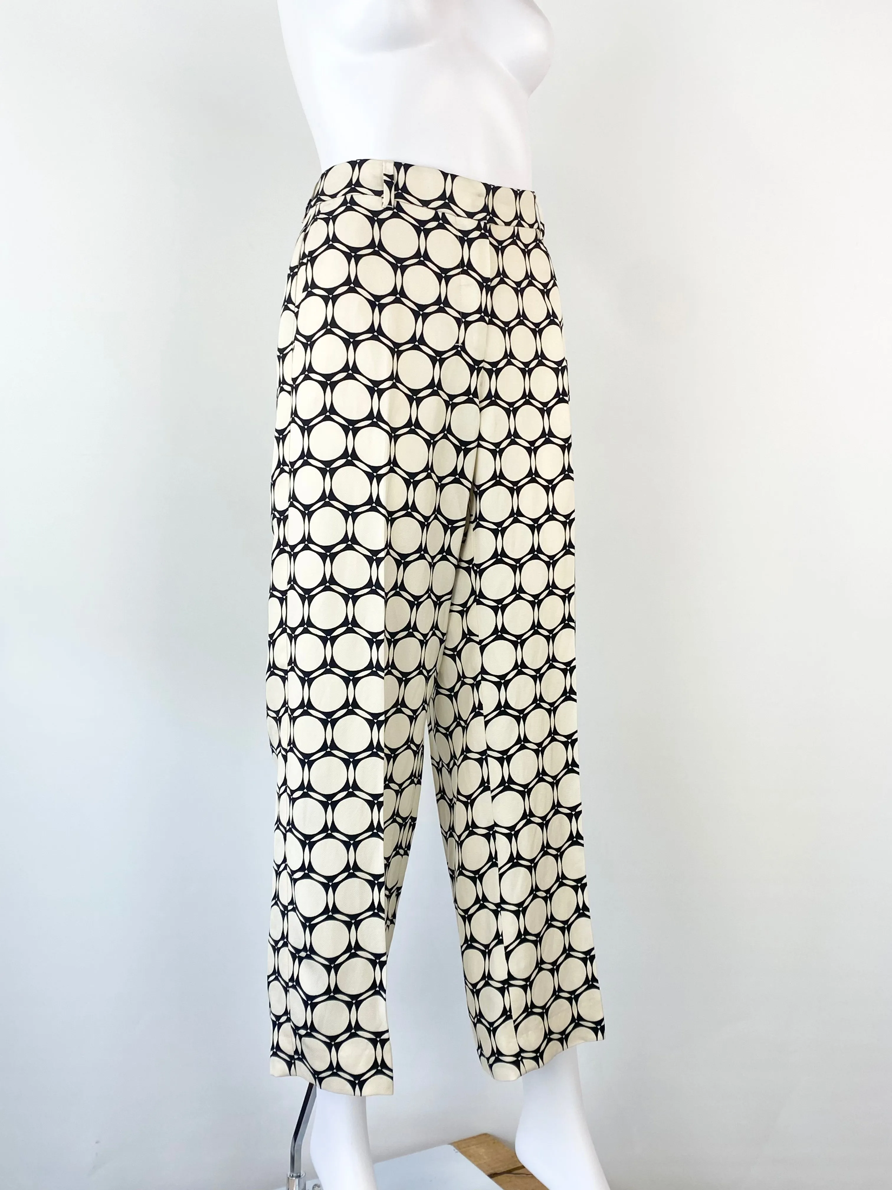 'S Max Mara Retro Patterned Wide Leg Linen Blend Slacks - AU10