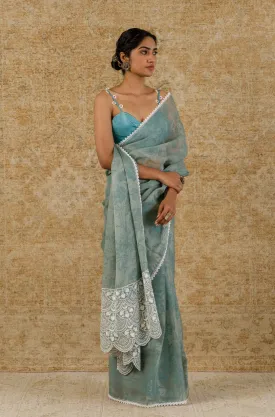 Sage Green Silk Organza Saree