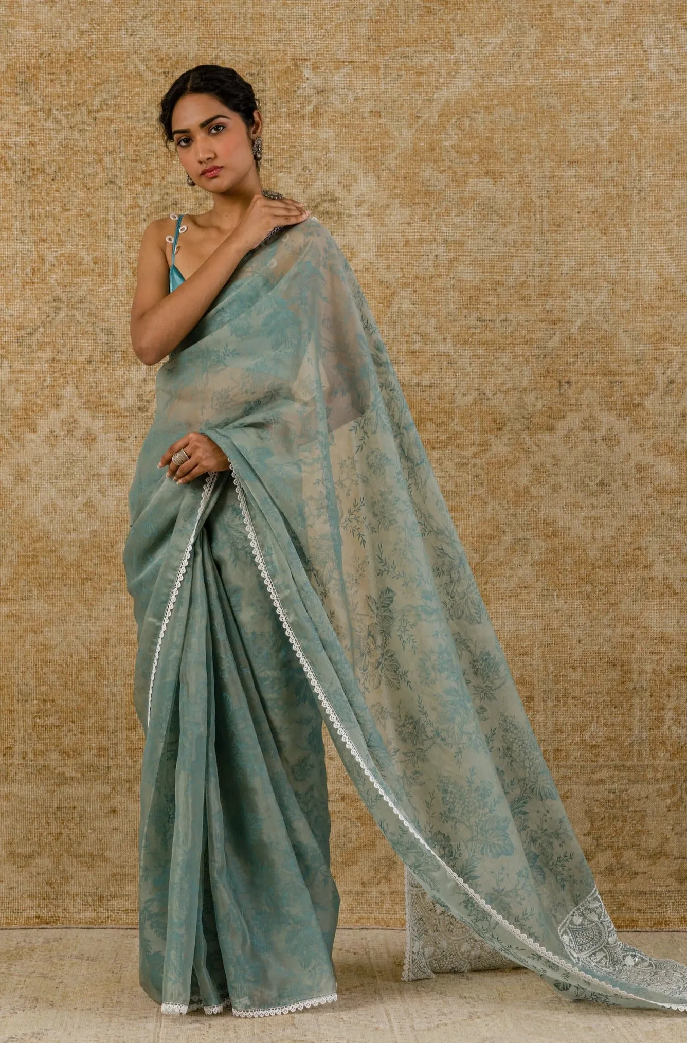 Sage Green Silk Organza Saree