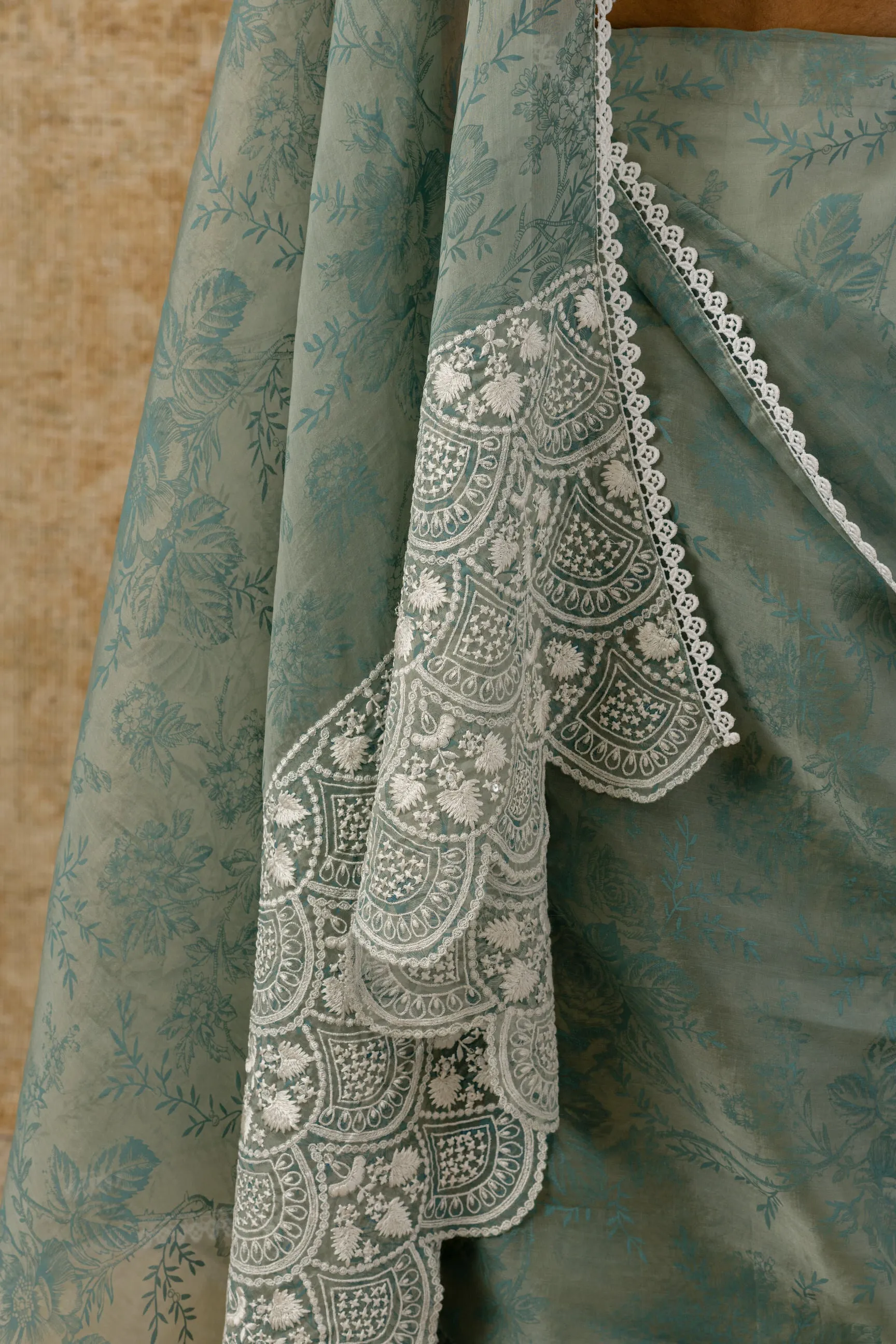 Sage Green Silk Organza Saree