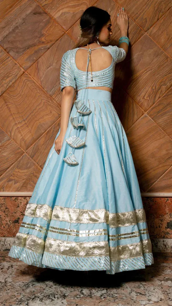 Sky Blue Cotton Silk Lehenga Choli