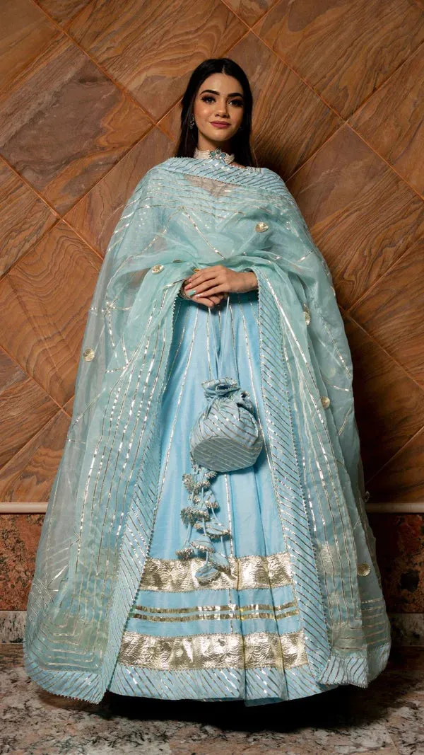 Sky Blue Cotton Silk Lehenga Choli