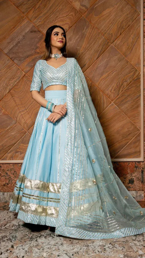 Sky Blue Cotton Silk Lehenga Choli