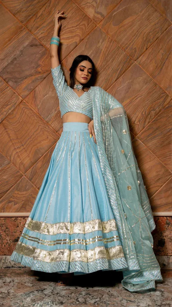 Sky Blue Cotton Silk Lehenga Choli