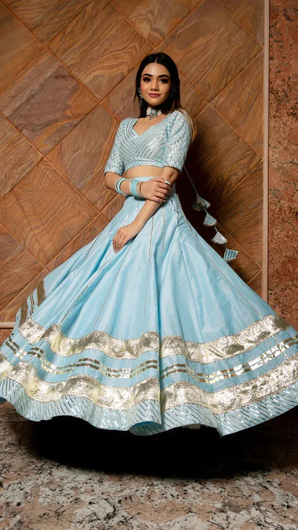 Sky Blue Cotton Silk Lehenga Choli