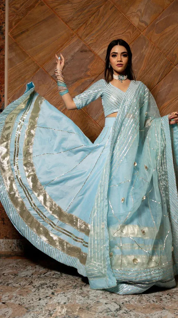 Sky Blue Cotton Silk Lehenga Choli