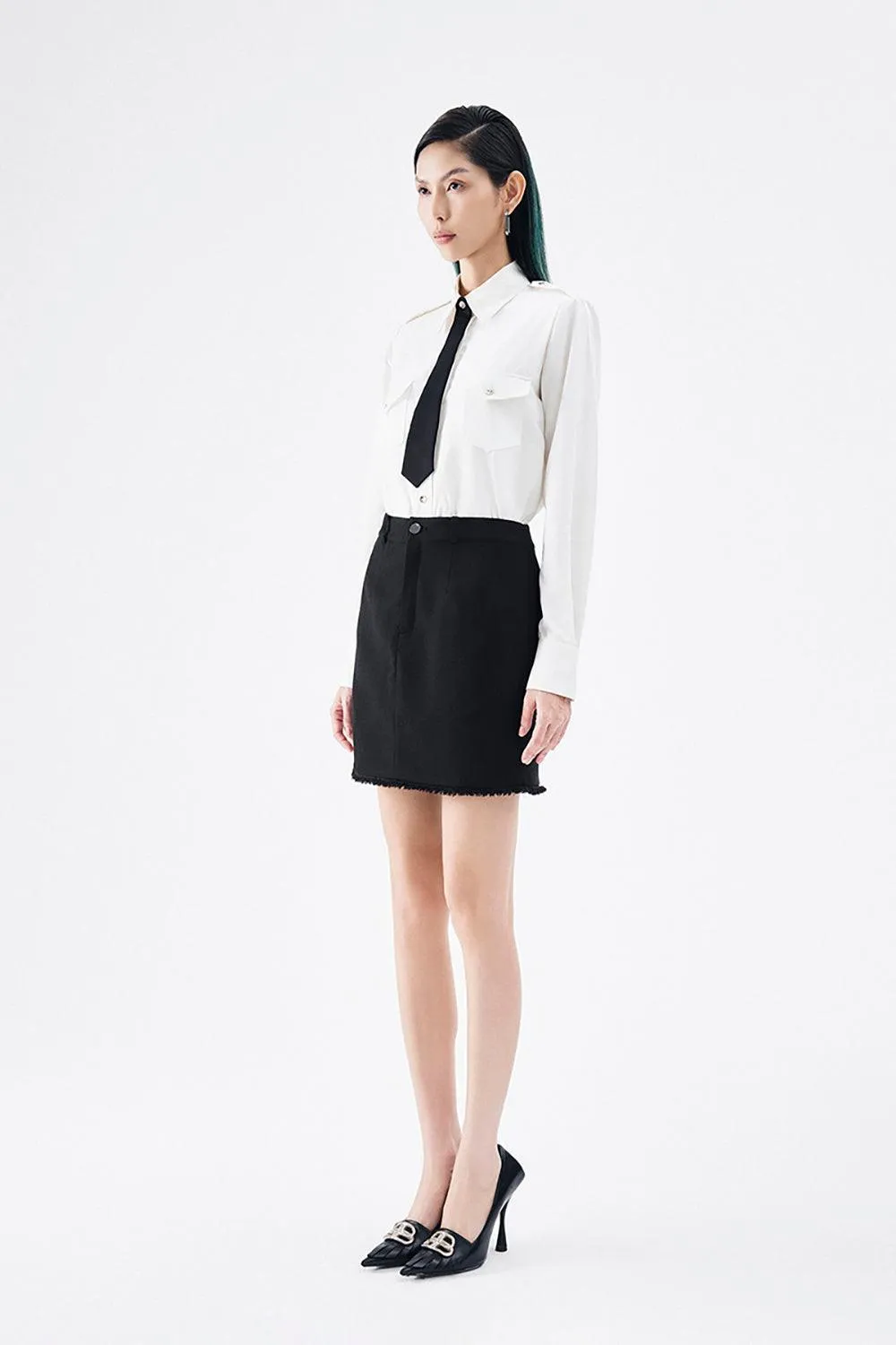 Sophia A-line Front Zipper Wool Blend Mini Skirt