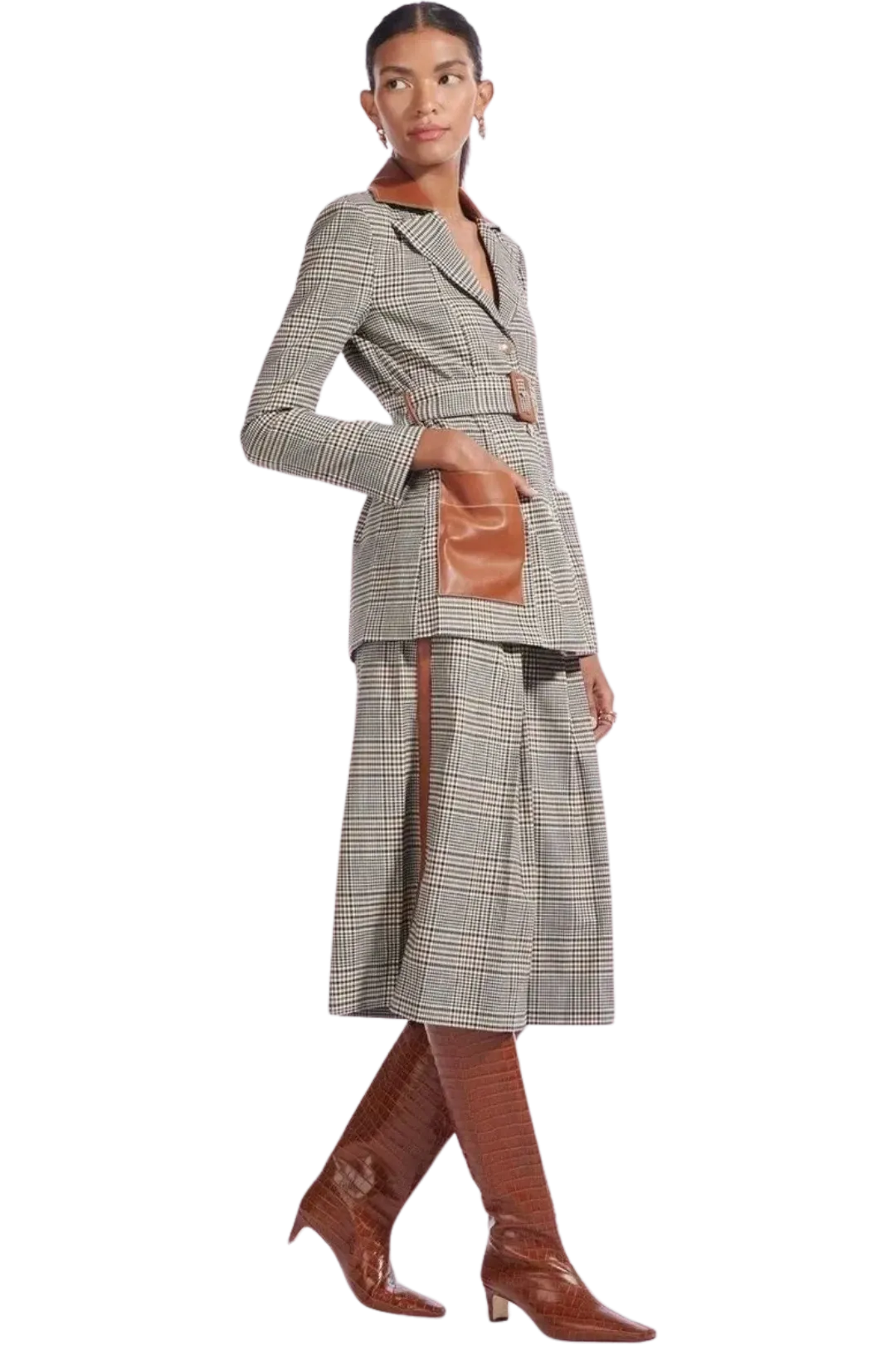 Staud Paprika Belted Plaid Suit