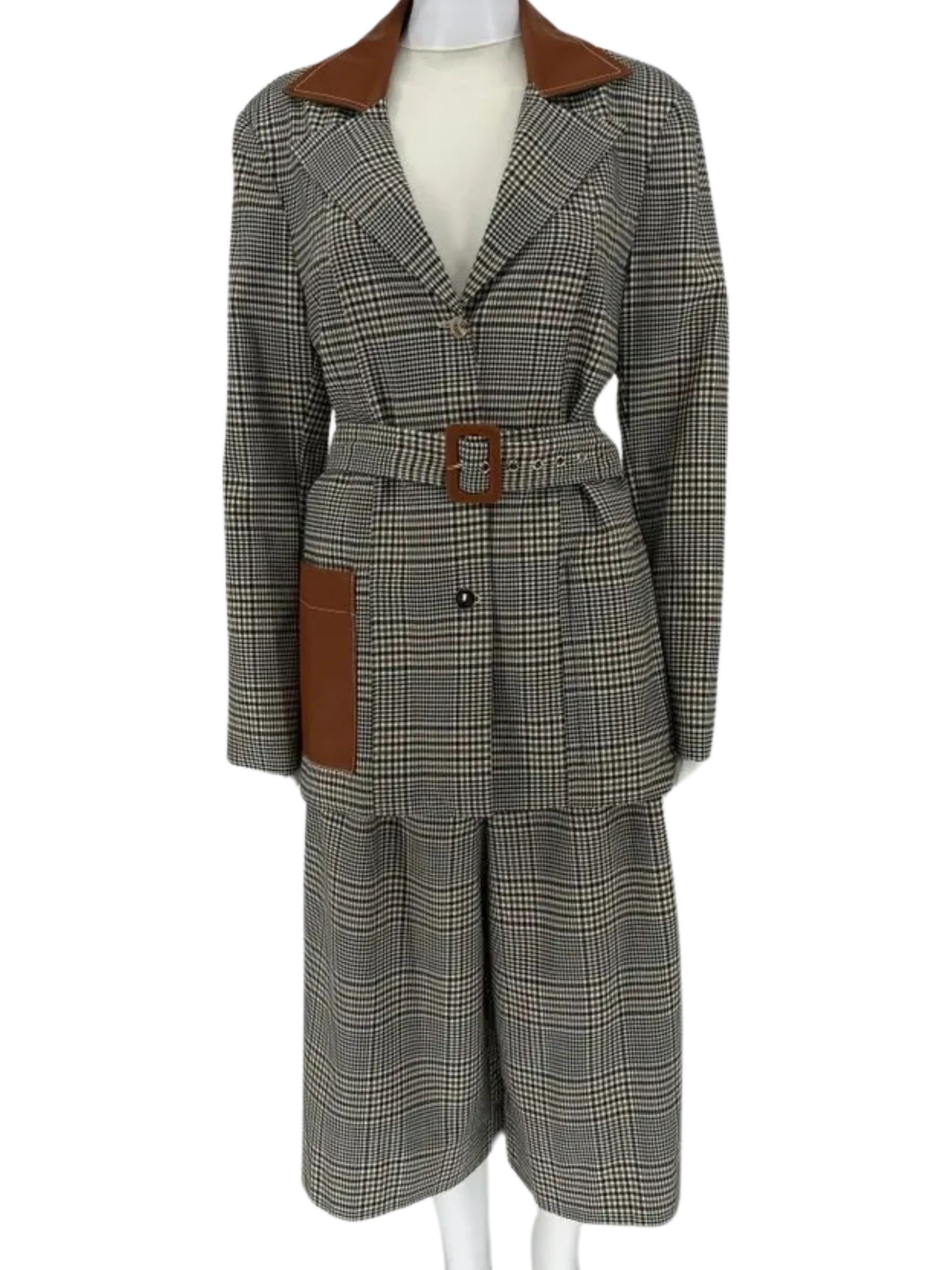 Staud Paprika Belted Plaid Suit