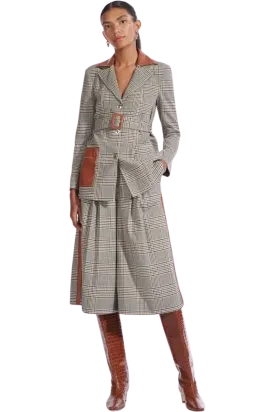 Staud Paprika Belted Plaid Suit