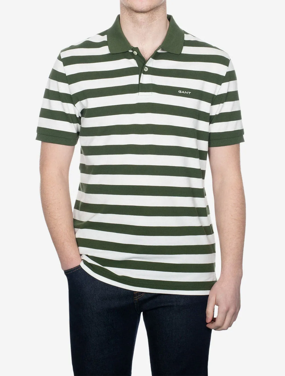 Stripe Short Sleeve Pique Polo Pine Green