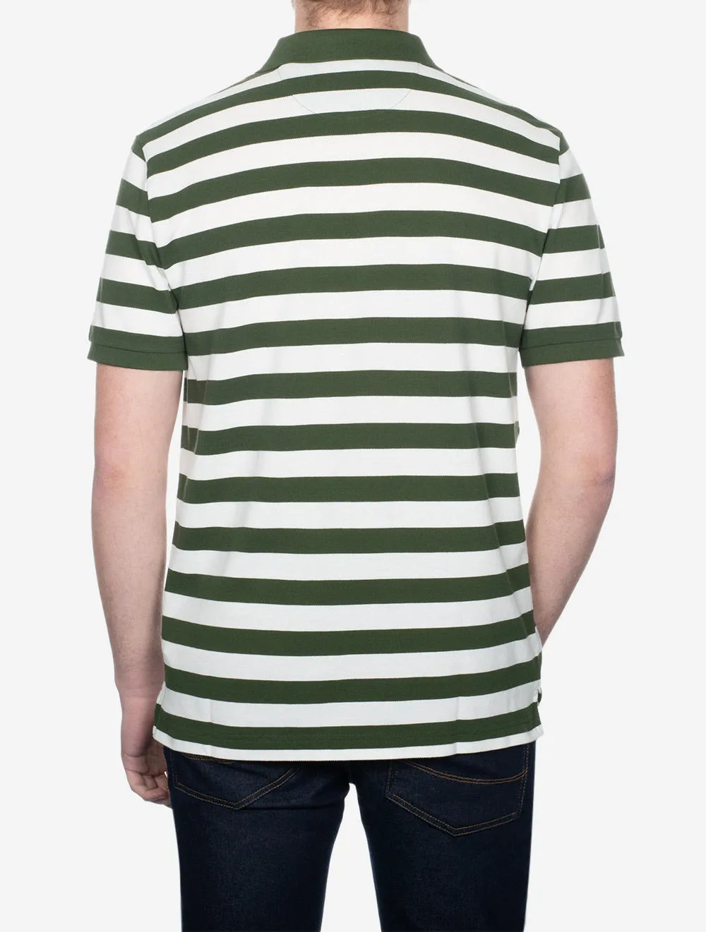 Stripe Short Sleeve Pique Polo Pine Green