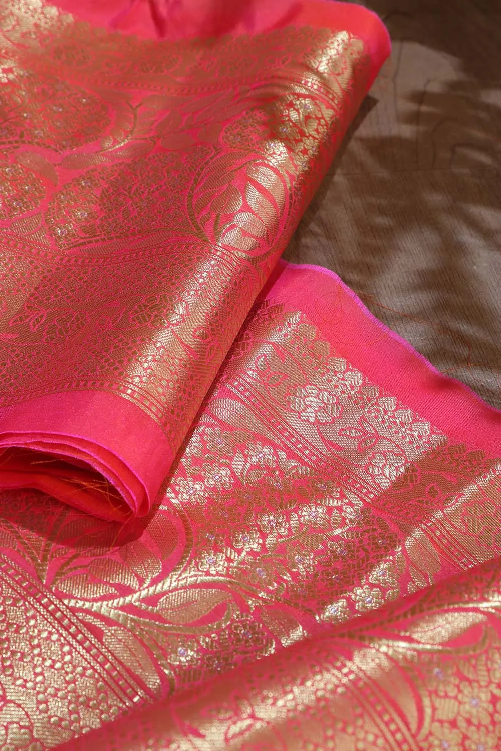 Stunning Pink Banarasi Silk Lace ( 1 Mtr )