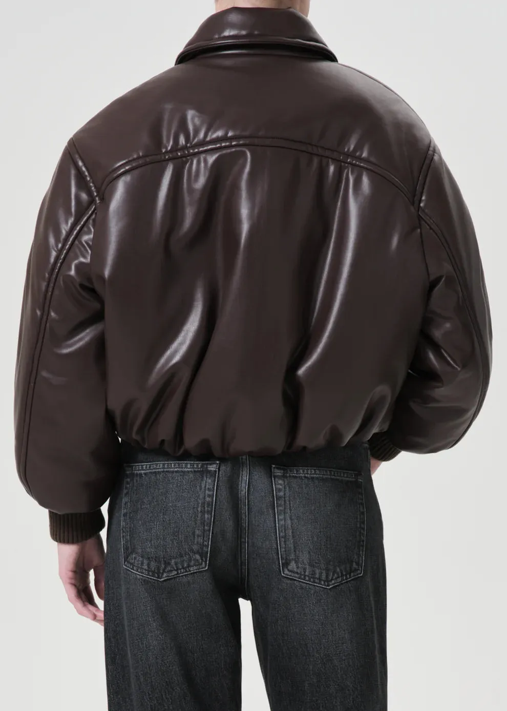 Tate Padded Faux Leather Bomber - Espresso