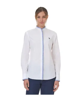 US POLO WOMEN COTTON SHIRT WITH RUFFLE DETAIL