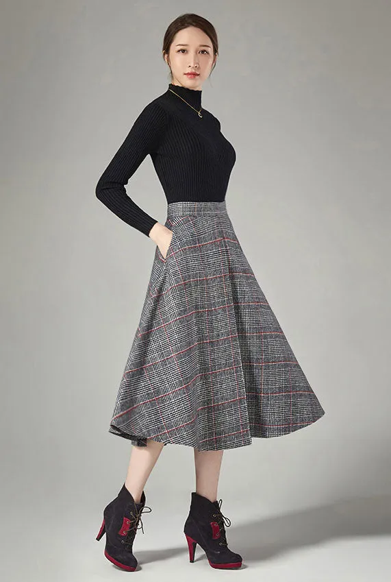 Vertical stitching plaid skirt for winter J106