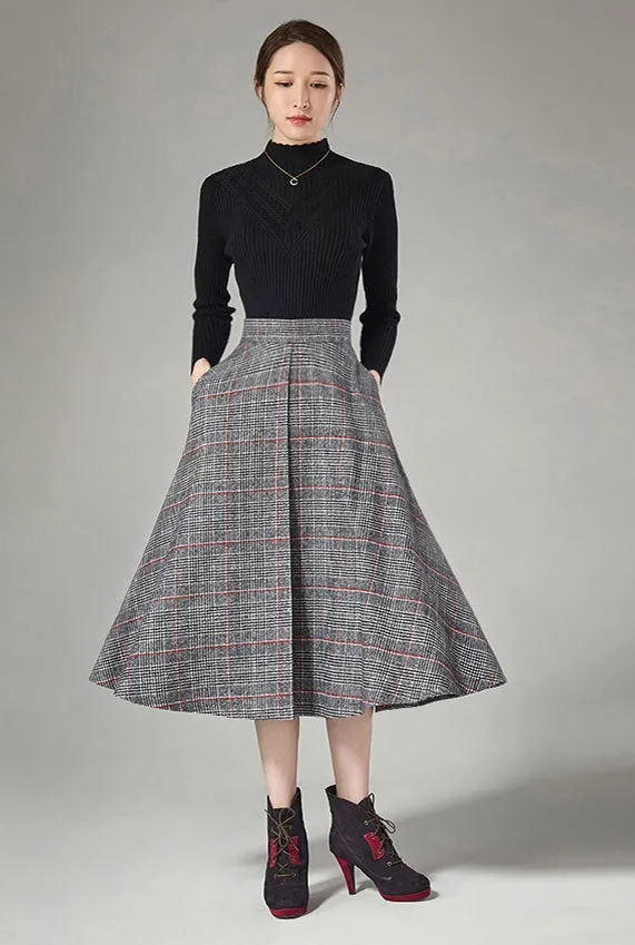 Vertical stitching plaid skirt for winter J106