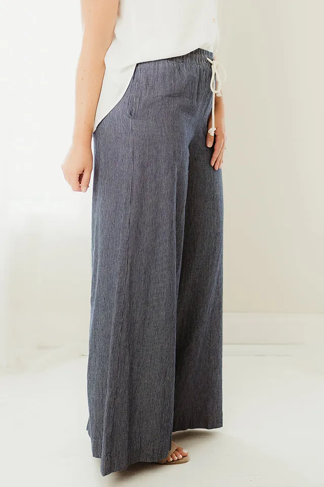 Washed Pinstriped Wide Leg Pants