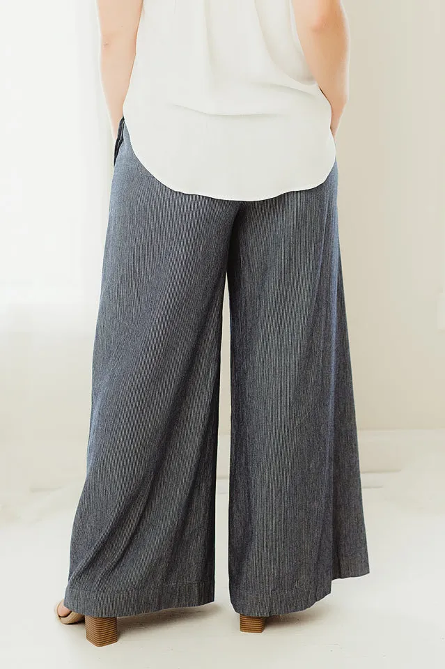 Washed Pinstriped Wide Leg Pants