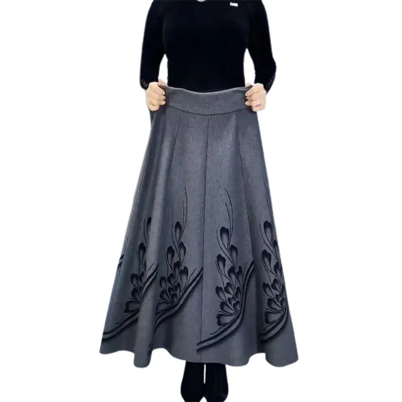 Women’s Elegant High-Waist A-Line Faux Wool Skirt