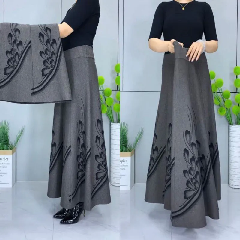 Women’s Elegant High-Waist A-Line Faux Wool Skirt