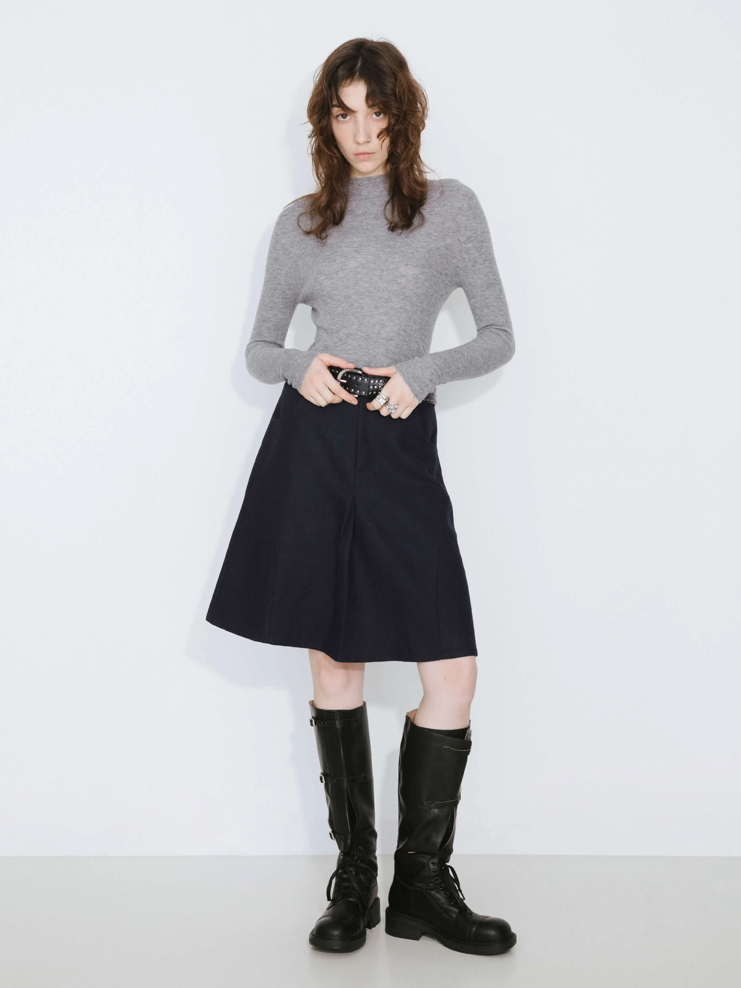 Wool Blend A-Line Skirt