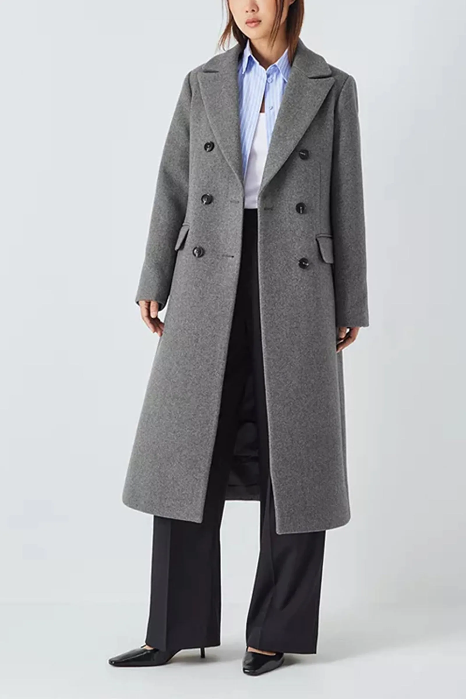 Wool Blend Double Breasted Coat