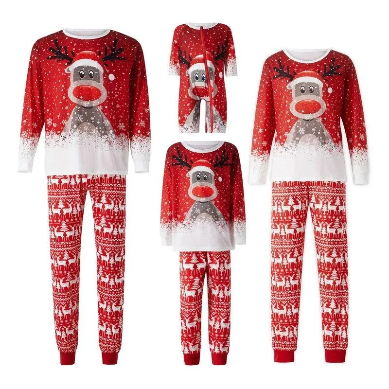 Xmas Deer Print Pajamas Sets