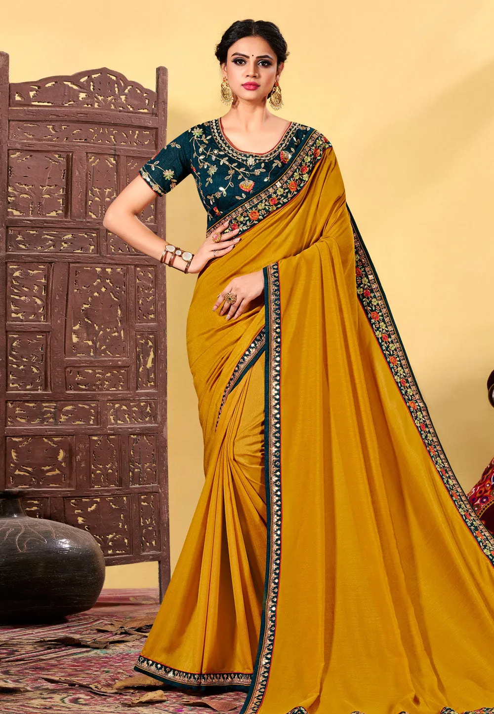 Yellow and Green Traditional Saree